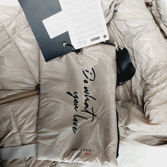 NEW Emma & Gaia Red Label Beige Hooded Long Puffer Vest Belted Quilted Z63 - Picture 6 of 11